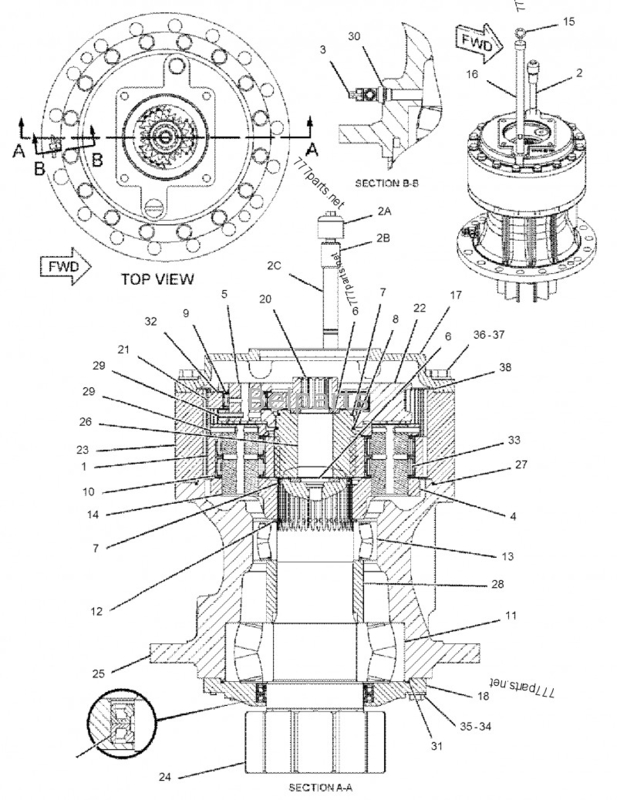 Suku Cadang Excavator Belparts 322/324/325/329 Swing Gearbox 191-2693 Assy Pengurangan Ayunan