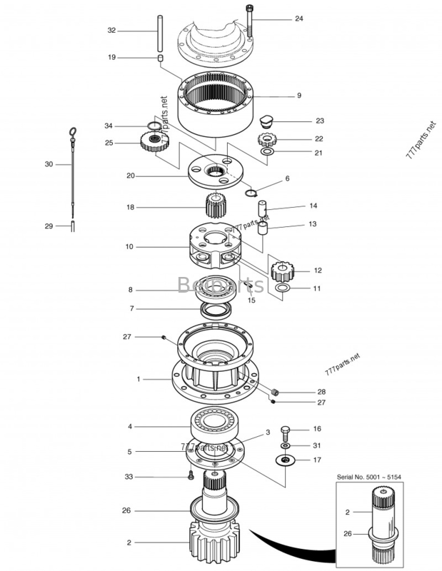 Excavator Mesin Pemindah Tanah DX480 DX520 Swing Gearbox Reduction 130426-00005A Swing Gearbox