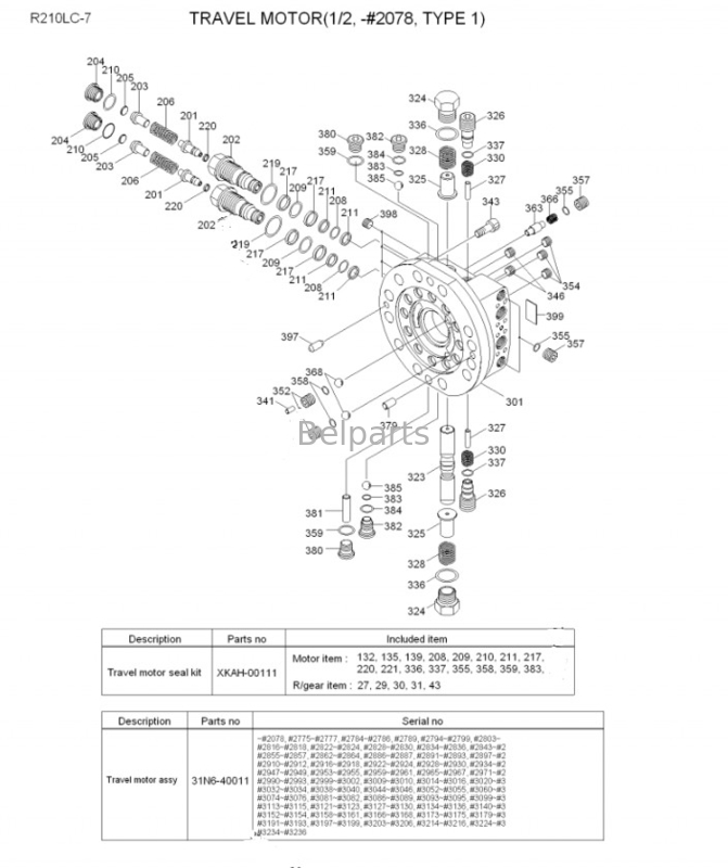 Belparts Excavator Final Drive Ke Hyundai 210 Lc7 R210 Lc-7 R210lc-7 Travel Motor Bearing 31N6-40010