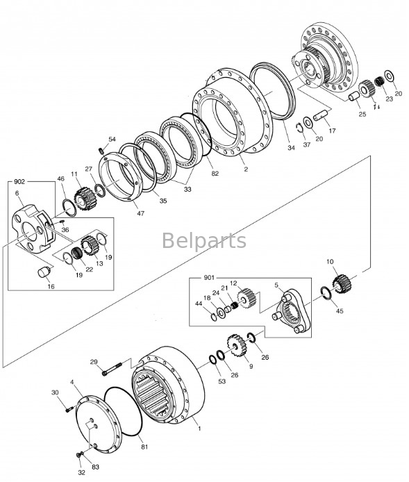 Belparts Excavator Travel Gearbox DH370-7 DH370-9 DX380LC Perlengkapan Pengurang Perjalanan K1033688