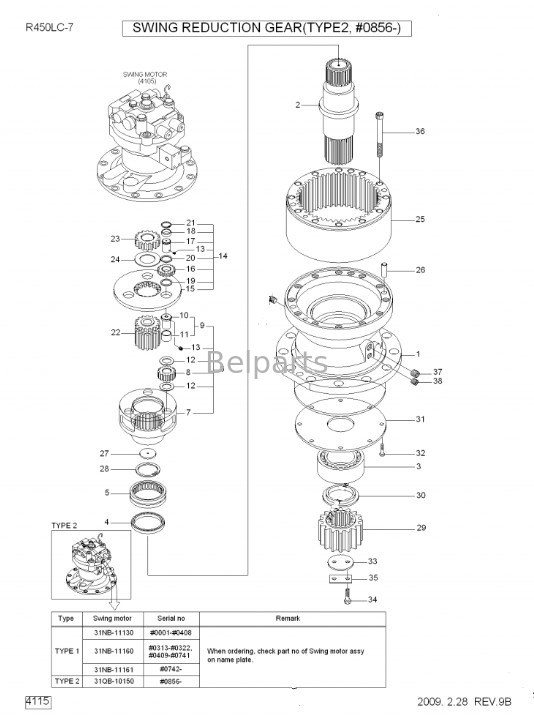 R450-7 R450LC-7 Excavator Swing Gearbox Pengurangan Ayunan Assy 31QB-10140 Untuk Hyundai