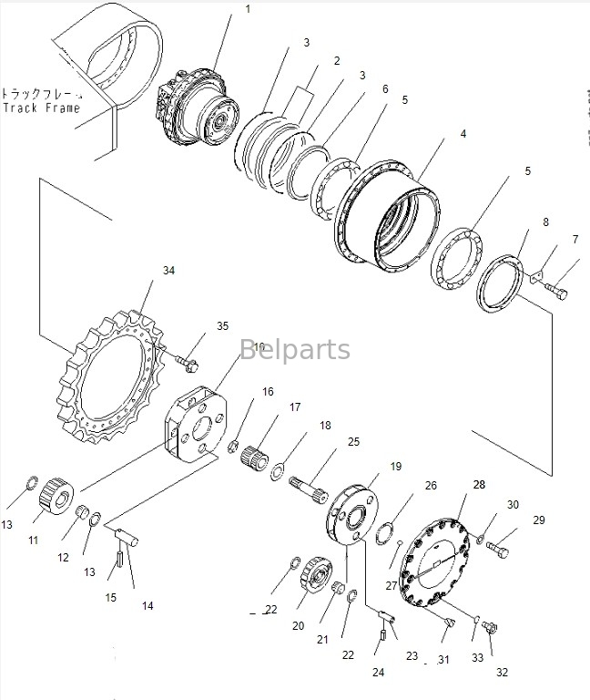 Belparts Excavator Travel Motor Assy Untuk Komatsu PC450-8 Final Drive Assy 208-27-00243 208-27-00243 208-27-00312