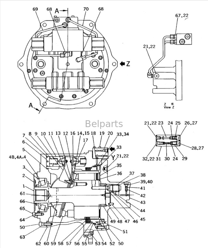 Excavator Travel Motor Assy Untuk Komatsu PC650-7 Final Drive Assy 209-60-63502 209-60-63501