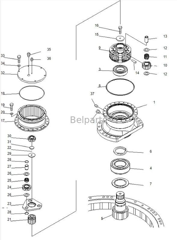 Swing gearbox PC220-7 untuk komatsu Belparts excavator swing reduction assy 206-26-00401 206-26-00400