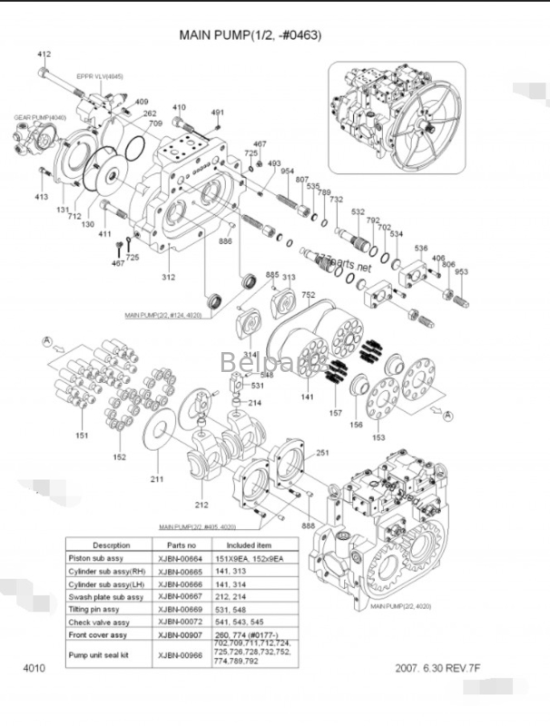 Belparts excavator pompa utama R450LC-7 R500LC-7 pompa hidrolik 31NB-10010 31NB-10020 31NB-10022 untuk Hyundai