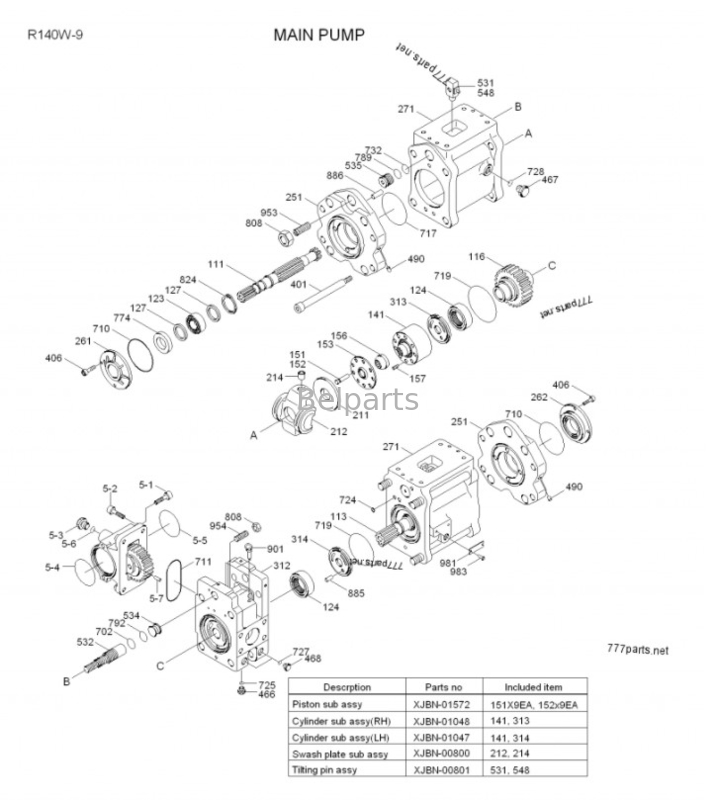 Belparts Excavator Parts Hydraulic Main Pump 31Q4-15020 Untuk Hyundai R150W-9 R140W-9