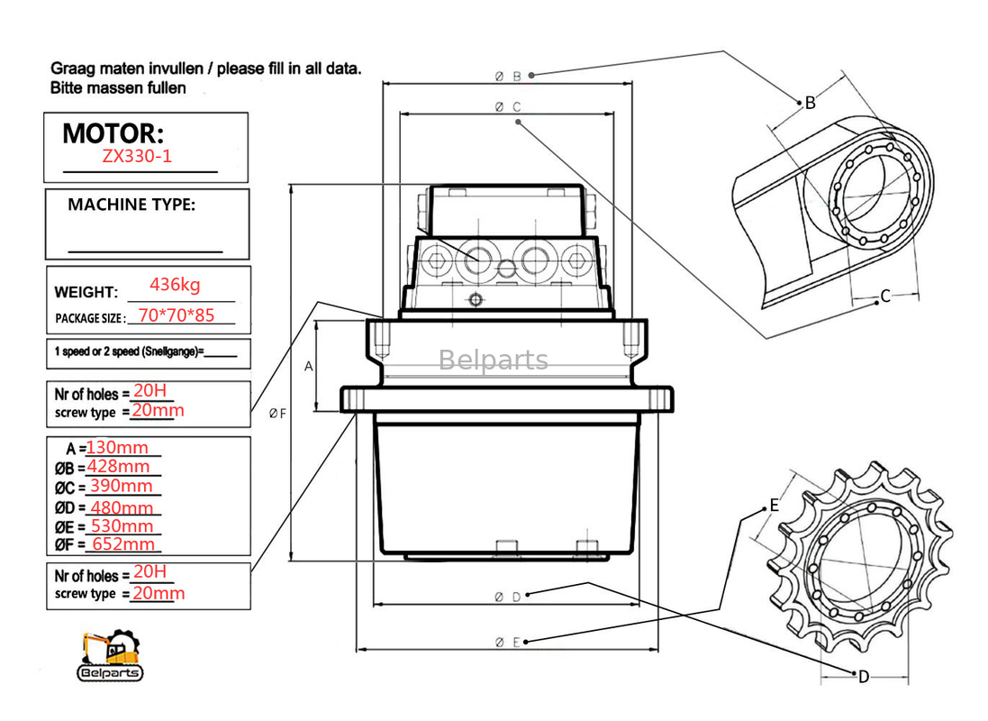 Bagian bel U15-3 KX41.2 KX41.2V KX36.3 K008 Excavator Motor Hidraulik Kubota15 SK1.5 Untuk TM01