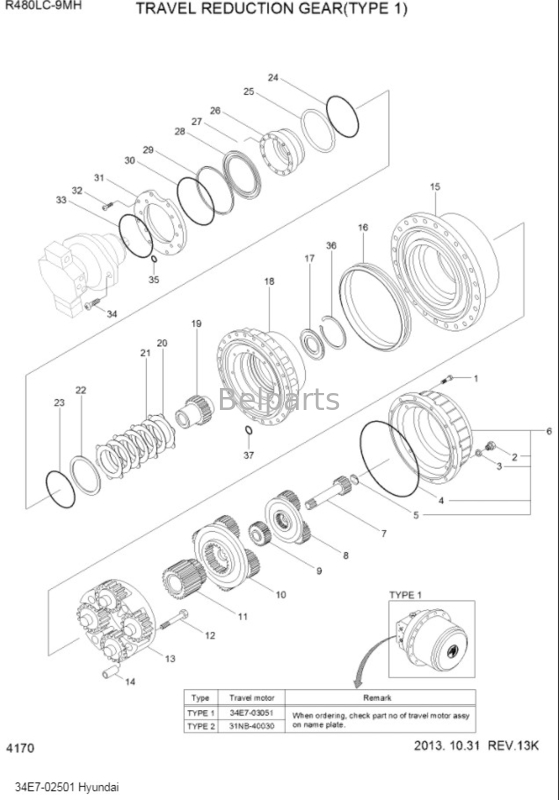 Excavator R480LC-9 Travel Reduction Gearbox 34E7-02500 Gearbox Untuk Hyundai Excavator