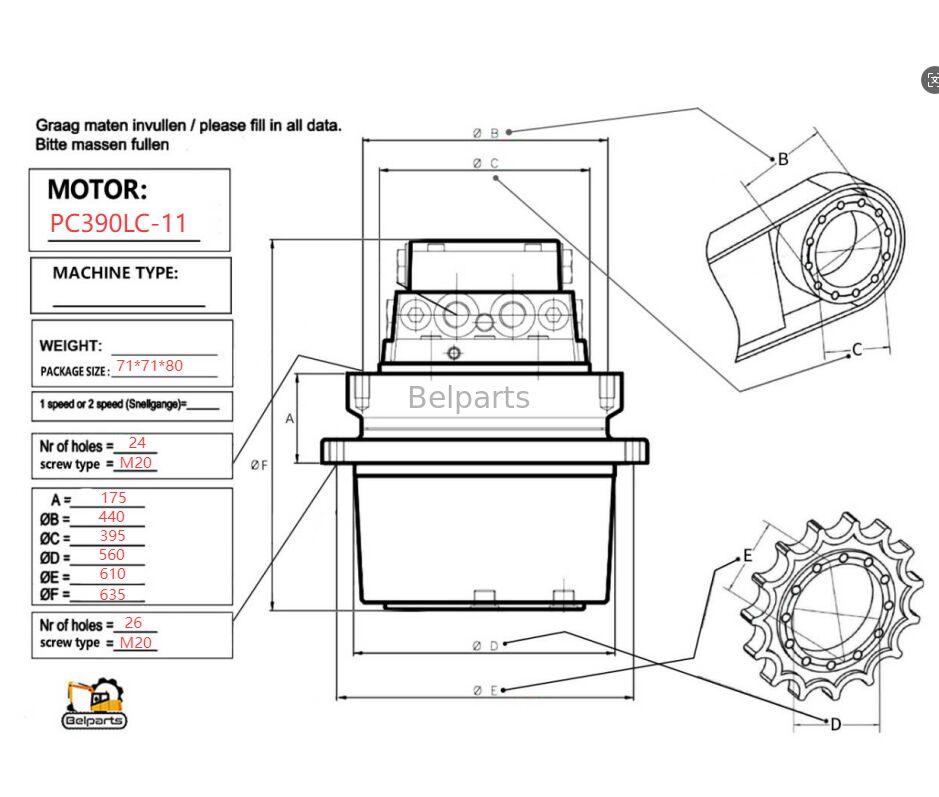 Final Drive Untuk PC390LC-11 PC490LC-11 PC390-11 PC490-11 Suku Cadang Excavator Komatsu 208-27-00500 Travel Motor Dengan Perakitan Gearbox