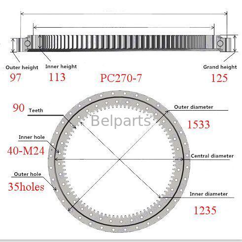 Bantalan Slewing PC270-7 untuk Suku Cadang Excavator Komatsu 206-26-00400 Slew Ring Swing Circle OEM