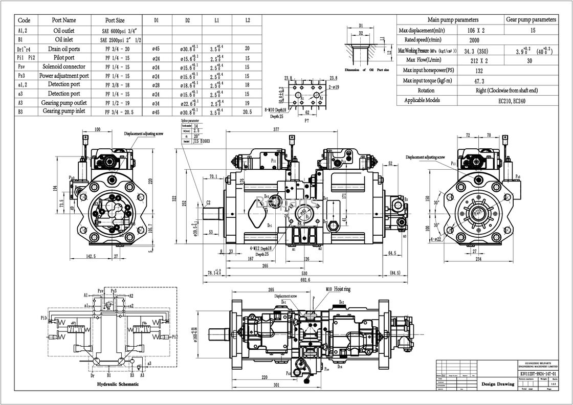 Pompa Hidraulik Untuk VOLVOo EC210 EC210B EC240 EC240B Bagian Excavator SA 1142-00012 SA 8230-14650 SA 1142-00531 Kawasaki K3V112DT-9N24-14T OEM Pompa Piston