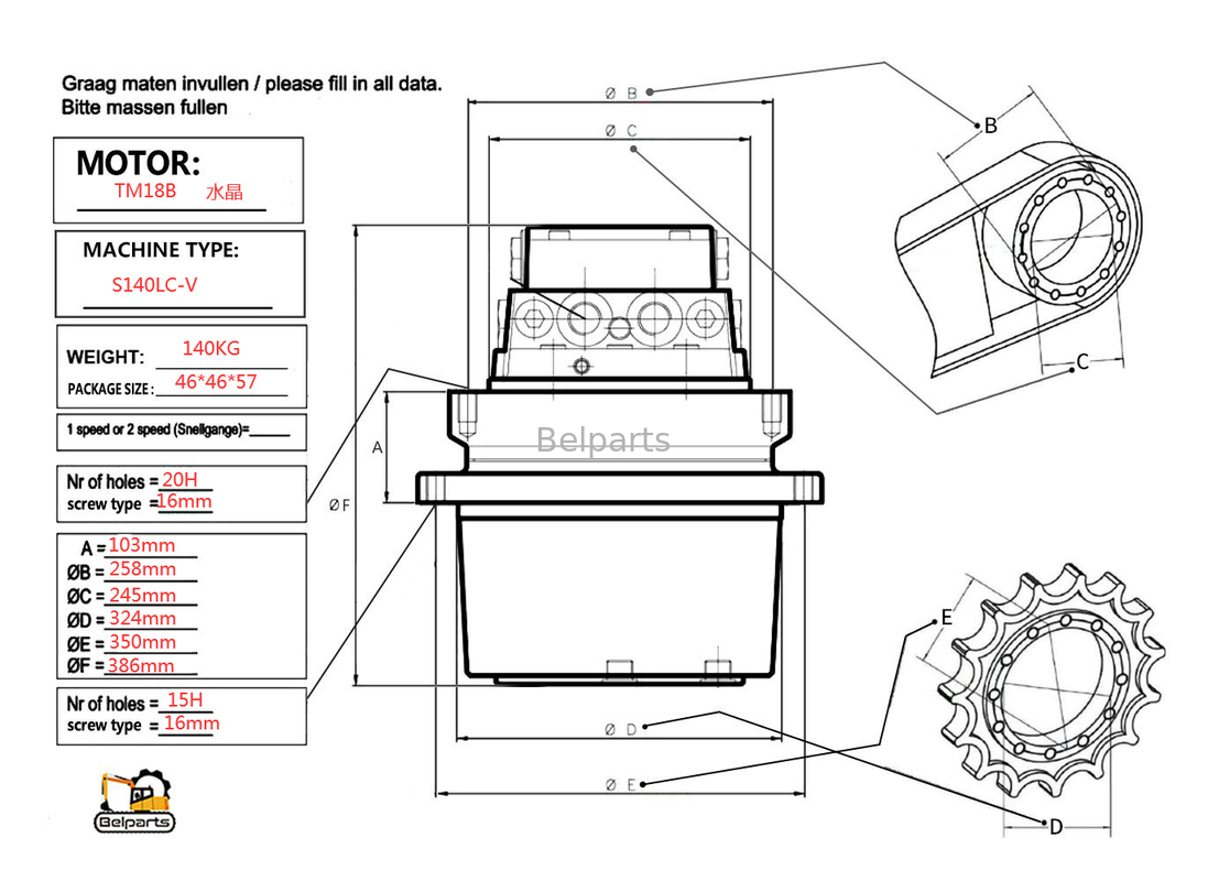 Suku Cadang Excavator S140LC-V Travel Motor Assy TM18B Untuk Doosan 263B2070-00
