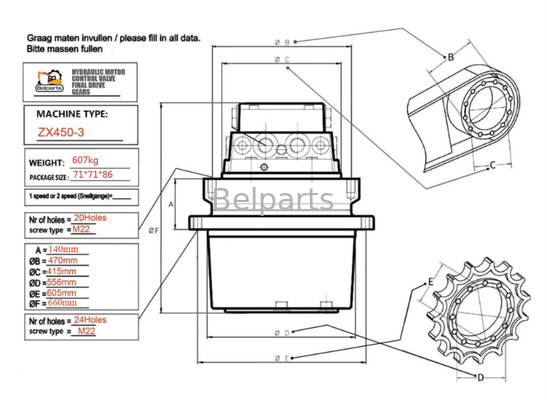 Hitachi ZX450 ZX480 Excavator Travel Motor Gearbox 9186918 9203565 Perhimpunan